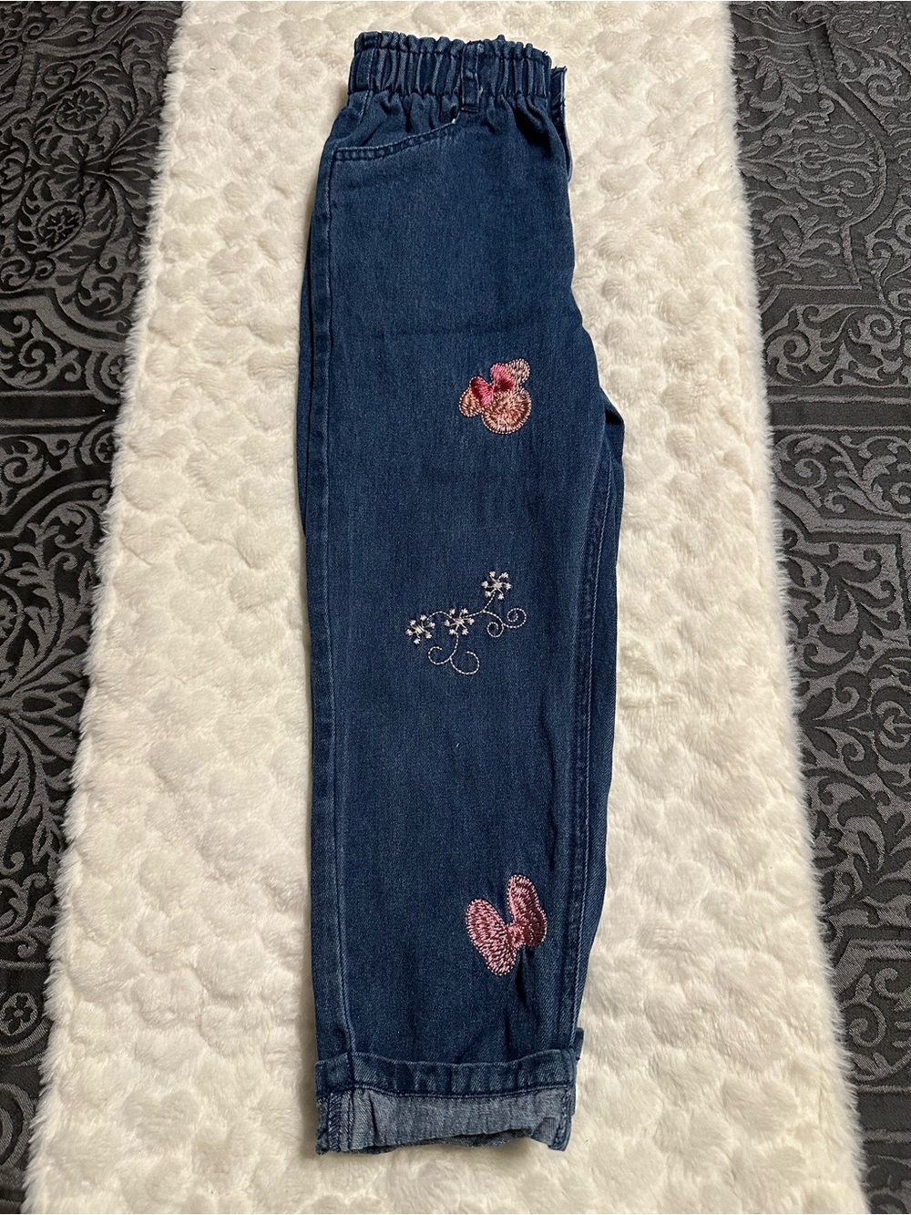 Girls' Embroidered Dark Blue Denim Jeans with Pink Accents - Picture 2 of 3